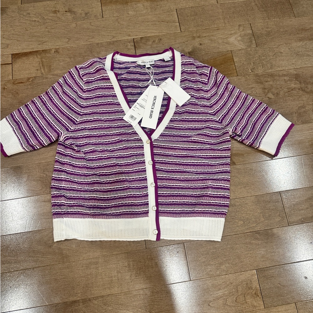 Veronica Beard short sleeve striped varia cardigan NWT